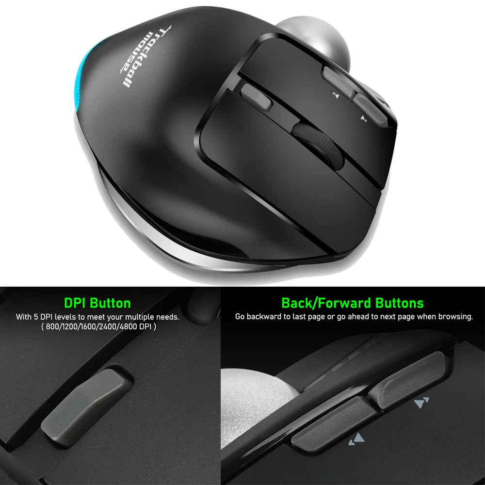 Lefon F33/F26C/F35B Trackball Mouse/ Bluetooth Ergonomic Mouse 2.4G Wireless Rechargeable Rollerball Mice for PC Office Drawing