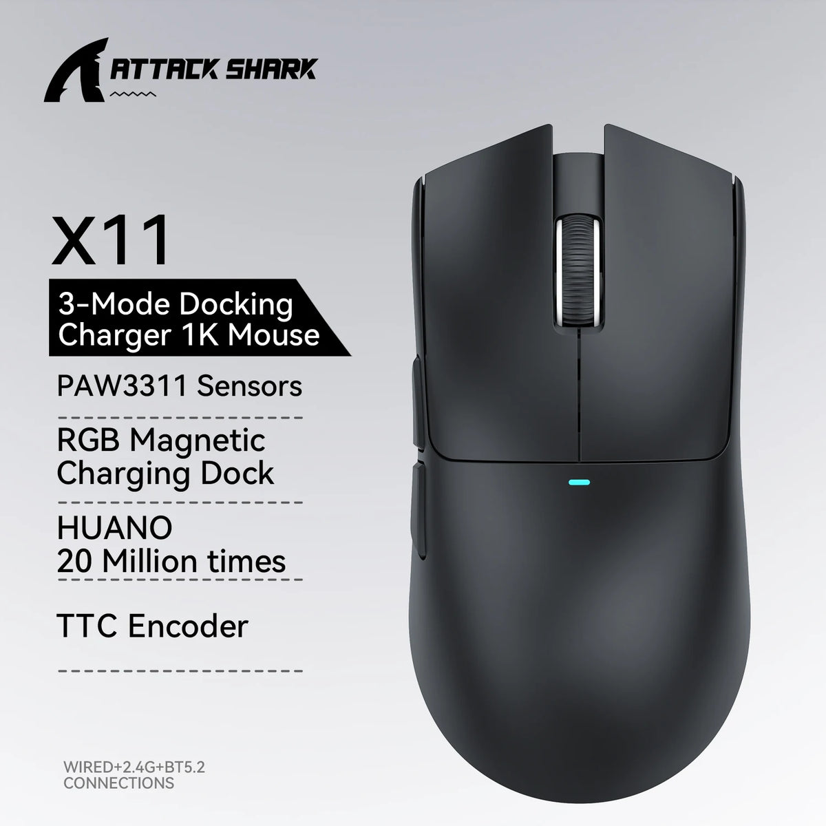 ATTACK SHARK X11 Gaming Mouse  and X11 SE Wireless Mouse 22000 DPI,PAW3311 Sensor,BT/2.4G/Wired,59g Lightweight,2000W Clicks