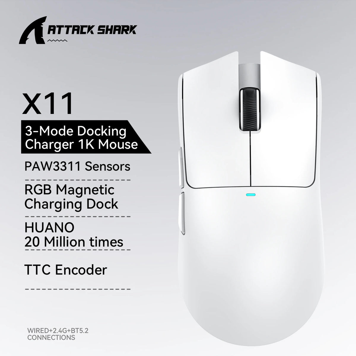 ATTACK SHARK X11 Gaming Mouse  and X11 SE Wireless Mouse 22000 DPI,PAW3311 Sensor,BT/2.4G/Wired,59g Lightweight,2000W Clicks